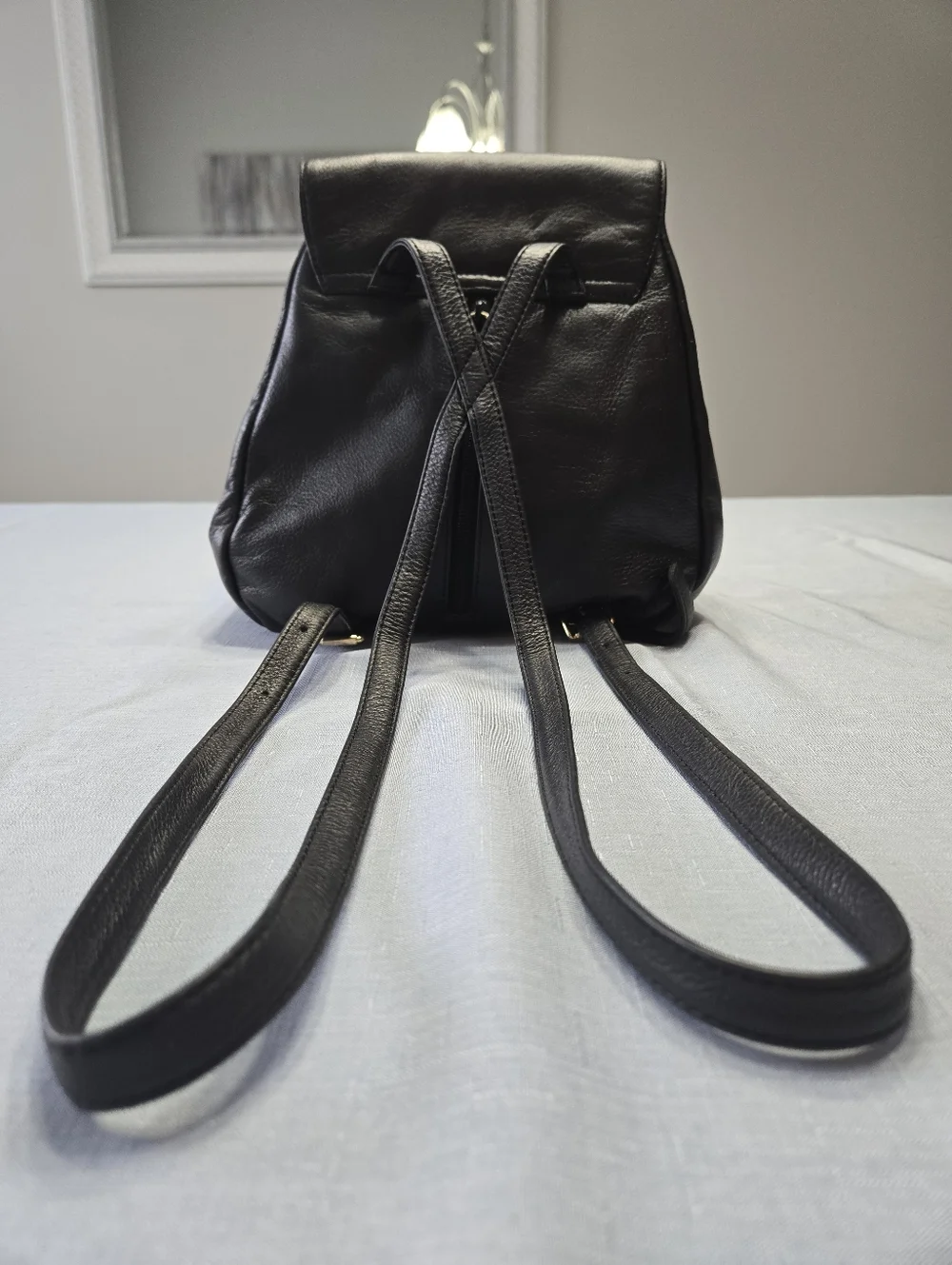 Vintage Liz Claiborne Black Leather Mini Backpack Gold LC Zipper Pulls